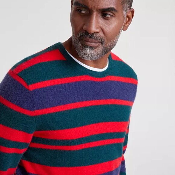 NWT Men's Printed Stripe Cashmere Crewneck Sweater, XL - Picture 3 of 4